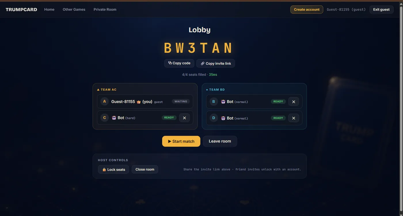 Trump Card private game room